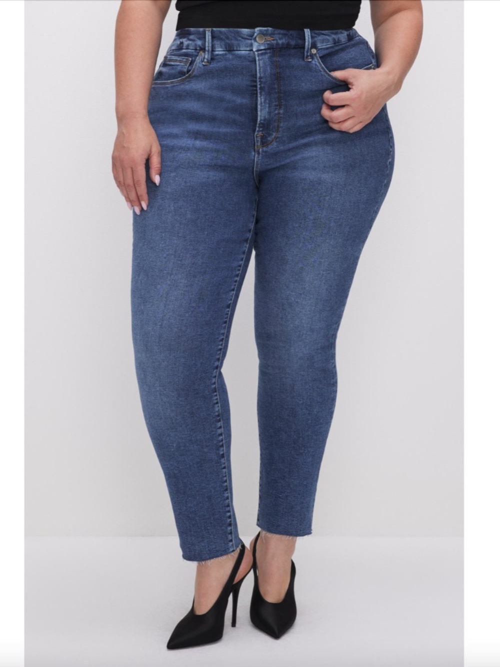 Good American Good Legs Mid-Rise Skinny Cigarette Ankle Jeans Sz 28 Plus NWT Raw